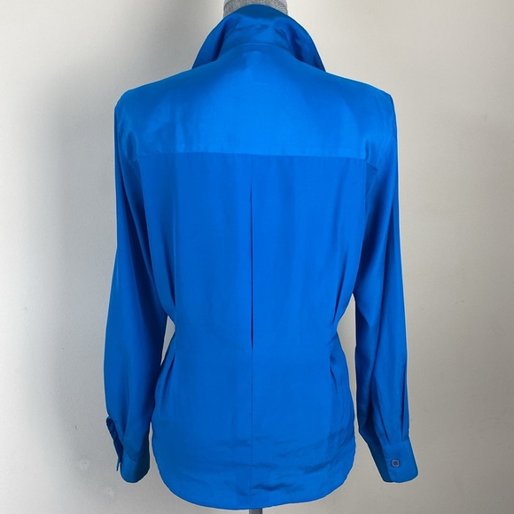 Vintage Christian Dior Pleated Detail Silky Button Down Blouse Blue Size Small 4 - Picture 7 of 14